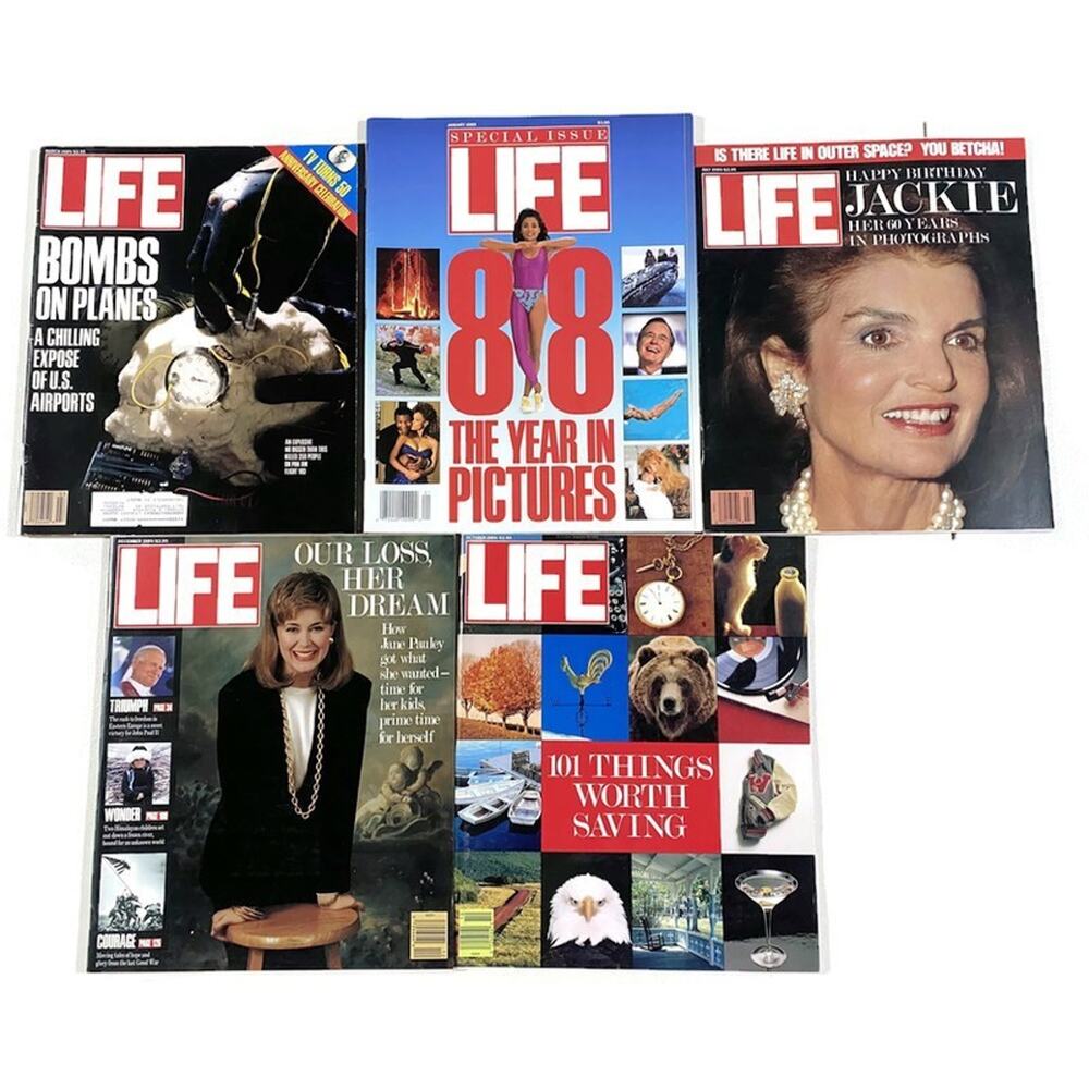 Life Magazine Lot of 5 From 1989 Bombs on Planes Jane Pauley Jackie Onassis etc